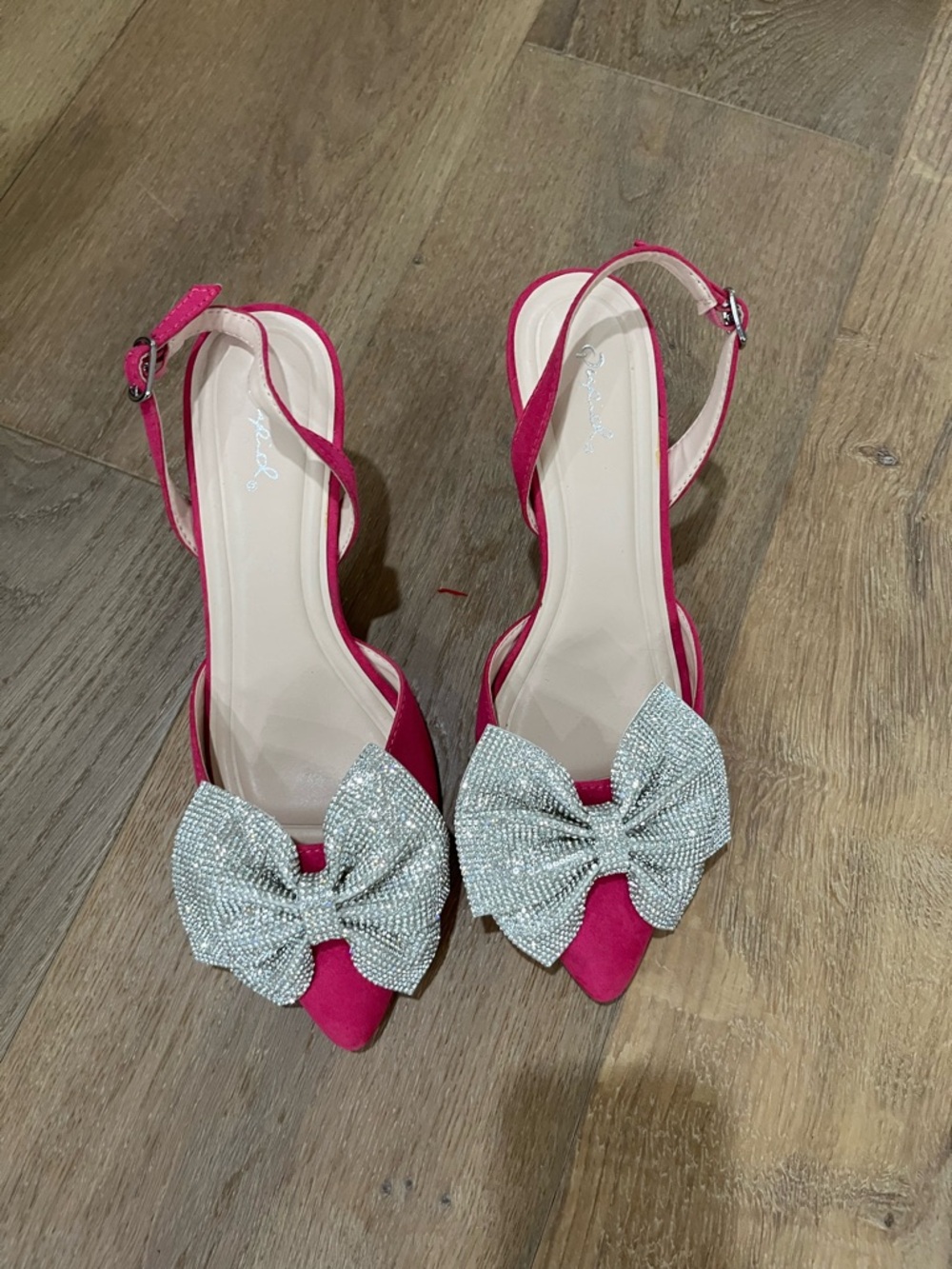 Women's Fuchsia Slingback Pointed Flats with Crystal Bow